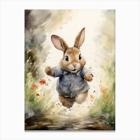 Bunny Running Rabbit Prints Watercolour 4 Canvas Print