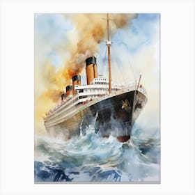 Titanic Ship In The Sea Watercolour 2 Canvas Print