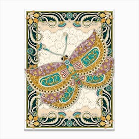 Magnificent Moth With Floral Decorations And Frame 1 Canvas Print