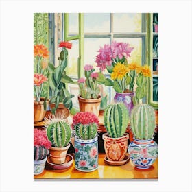 Cactus Painting Maximalist Still Life Gymnocalycium Cactus 3 Canvas Print