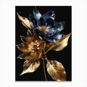 Gold And Blue Flowers Canvas Print