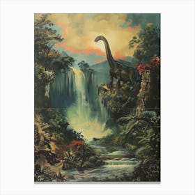 Dinosaur By A Waterfall Painting 3 Canvas Print