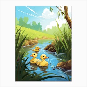Animated Ducklings Swimming In The River 4 Canvas Print