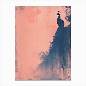 Pink & Blue Peacock Portrait Cyanotype Style   3 Canvas Print