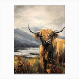 Impressionism Style Painting Of Highland Cow In The Valley 1 Canvas Print