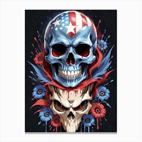 American Flag Floral Face Evil Death Skull (21) Canvas Print
