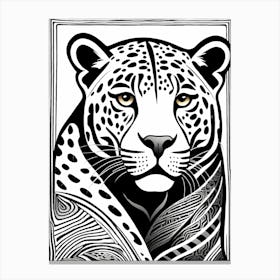 Jaguar Lino Black And White, 1125 Canvas Print