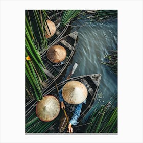 Vietnamese Women In Boats Canvas Print