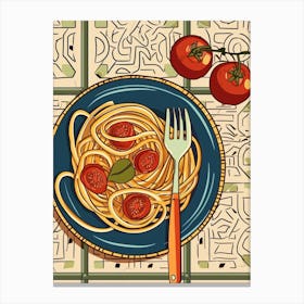 Spaghetti & Tomatoes On A Tiled Background Canvas Print