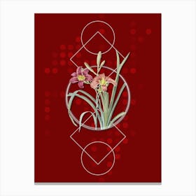Vintage Orange Day Lily Botanical with Geometric Line Motif and Dot Pattern Canvas Print