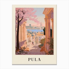 Pula Croatia 1 Vintage Pink Travel Illustration Poster Canvas Print