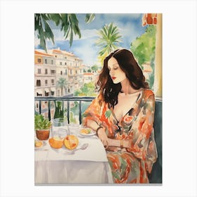At A Cafe In Nice France 2 Watercolour Canvas Print