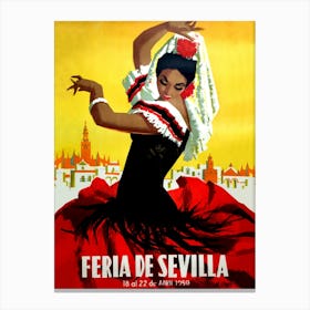Spanish Dancer From Seville, Spain, Vintage Travel Poster Canvas Print