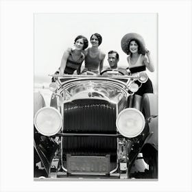 1920s Man Driving Convertible Touring Car With Three Women In Bathing Suits As Passengers Canvas Print