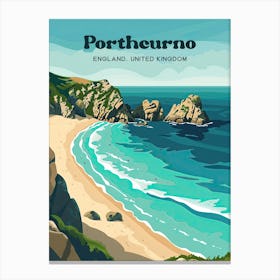 Porthcurno England Beach Digital Travel Illustration Canvas Print