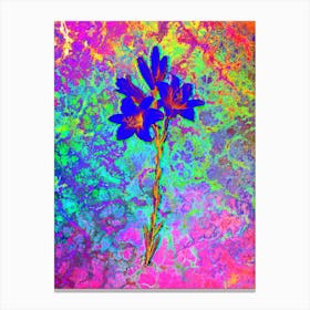 Madonna Lily Botanical in Acid Neon Pink Green and Blue Canvas Print
