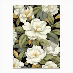 White Flowers On A Black Background 1 Canvas Print
