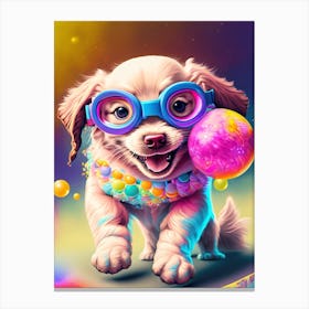 Puppy Play With Colorful Balls Canvas Print