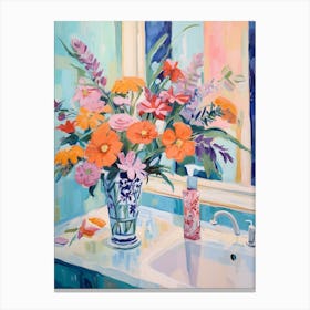 A Vase With Peacock Flower, Flower Bouquet 1 Canvas Print