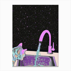Space Cat In The Kitchen Sink Canvas Print