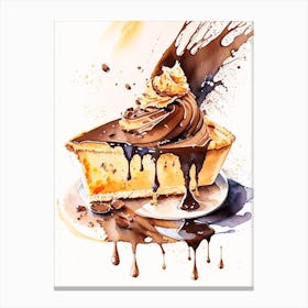 Peanut Butter Chocolate Pie Dessert Storybook Watercolour Flower Canvas Print