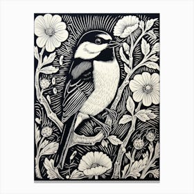 B&W Bird Linocut Carolina Chickadee 2 Canvas Print