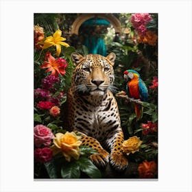 Jaguar And Parrot Canvas Print