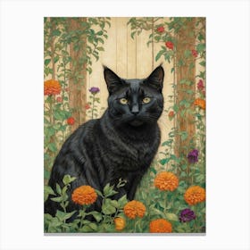 Black Cat In Flowers 1 Canvas Print