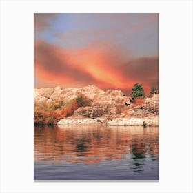 Nile River With Rocks At Sunset Canvas Print