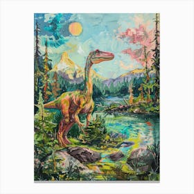 Dinosaur In The Mountains Landscape Painting 3 Canvas Print