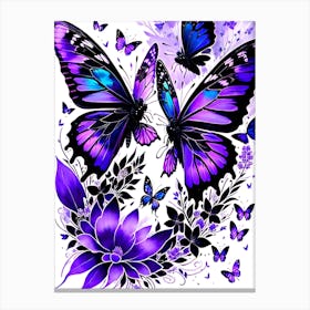 Purple Butterflies And Flowers Canvas Print