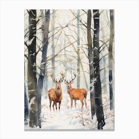 Winter Watercolour Elk Canvas Print