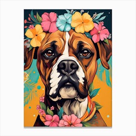 Boxer Portrait With A Flower Crown, Matisse Painting Style 8 Canvas Print