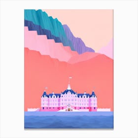 Pink Blue Purple Hotel Waterside Waterfront Mountain Inlet Architecture Canvas Print