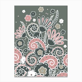 Doodles, Spring Garden, Khaki and pink version Canvas Print