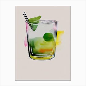 Japanese Minimal Line Drawing With Watercolour Cocktail Poster Canvas Print