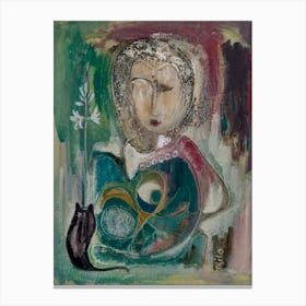 Warm Painting of a Woman With A Cat Canvas Print