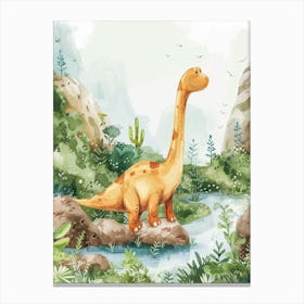 Cute Watercolour Of A Camarasaurus Dinosaur 3 Canvas Print