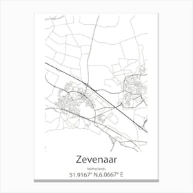 Zevenaar,Netherlands Minimalist Map Canvas Print