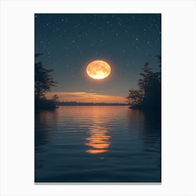 Full Moon Over Lake 7 Canvas Print