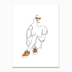 Minimalist Line Art Girl In Sunglasses 1 Canvas Print