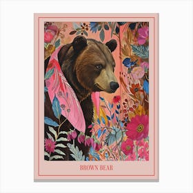 Floral Animal Painting Brown Bear 1 Poster Canvas Print