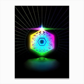 Neon Geometric Glyph in Candy Blue and Pink with Rainbow Sparkle on Black n.0063 Canvas Print