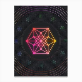 Neon Geometric Glyph in Pink and Yellow Circle Array on Black n.0024 Canvas Print