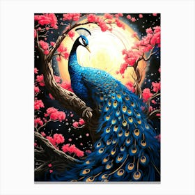 Peacock In Cherry Blossoms 1 Canvas Print