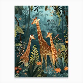 Giraffe In The Plants Modern Kitsch Illustration 4 Canvas Print