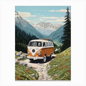 Travel Bus In The Mountains Canvas Print