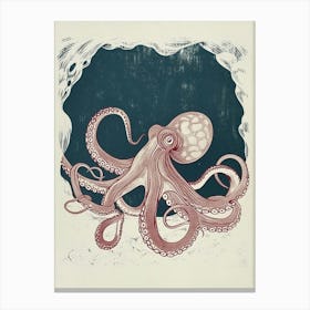 Linocut Inspired Octopus Hiding Away In A Cave 1 Canvas Print