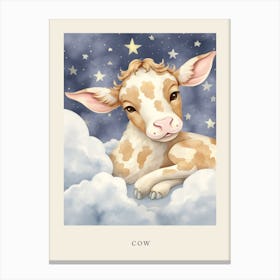 Sleeping Baby Cow Nursery Poster Canvas Print