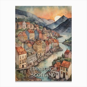 Edinburgh Scotland City Vintage Painting (18) Canvas Print